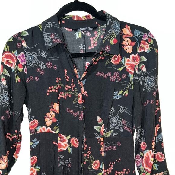 Zara Black Boho Printed Floral Dress Maxi Long Women’s Extra Small Rare Unique - Picture 3 of 10